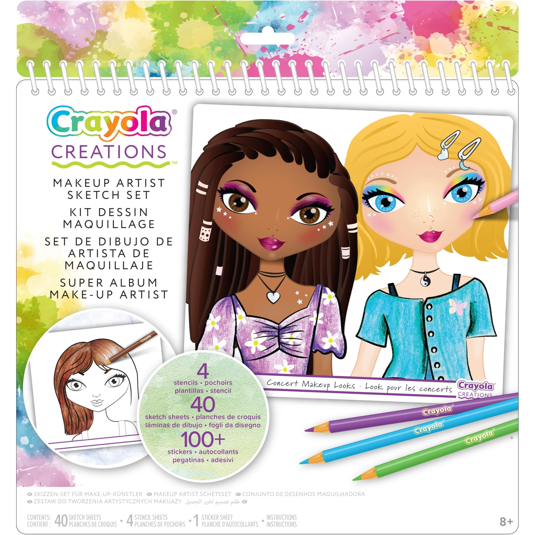 Hair & Make-Up Drawing Sketch Pad - 40 Pre-Printed Model Sheets with Stickers & Stencils for Teens