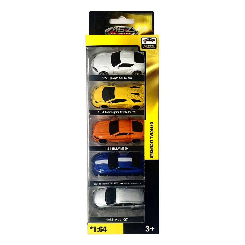 MSZ 1:64 5PCS SET Silver - Toyota, Lamborghini, BMW, Audi, Nissan