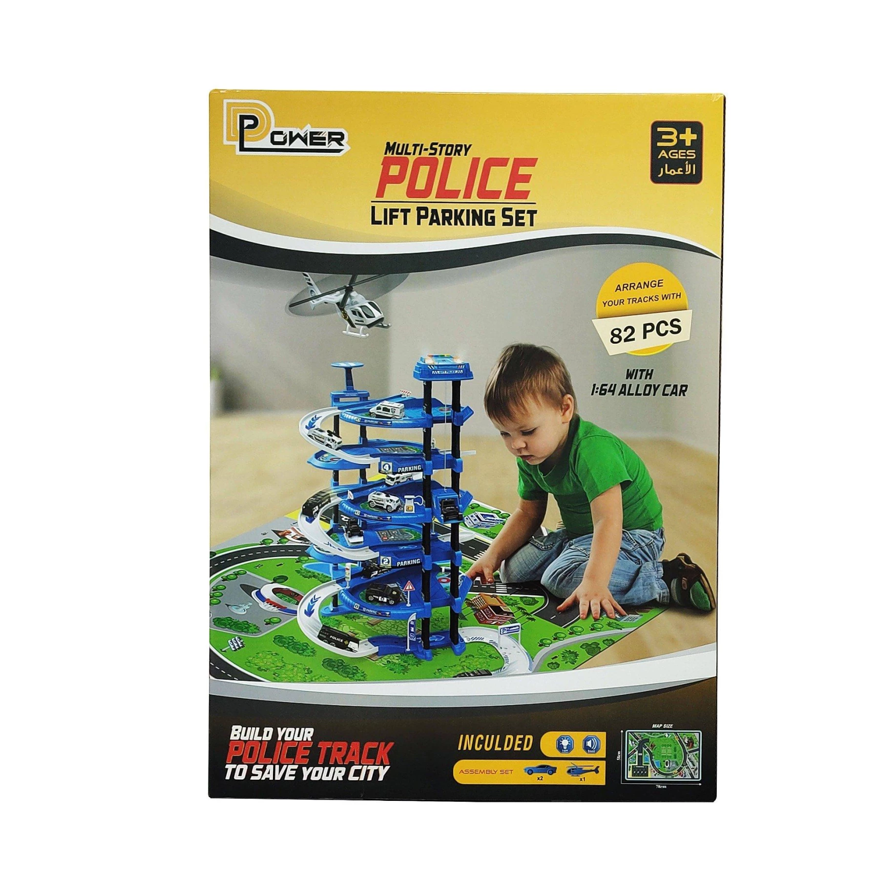 D-Power 5-story police lift parking set 82pcs - DIY Build Toy, Automatic Elevator & Police Cars for Kids