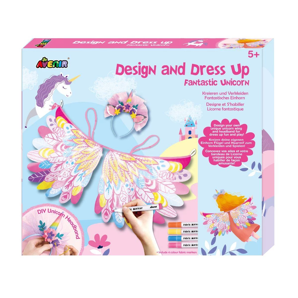 Avenir Design and Dress Up - Fantastic Unicorn | DIY Costume Set with Wings, Headband & Markers for Kids 5+