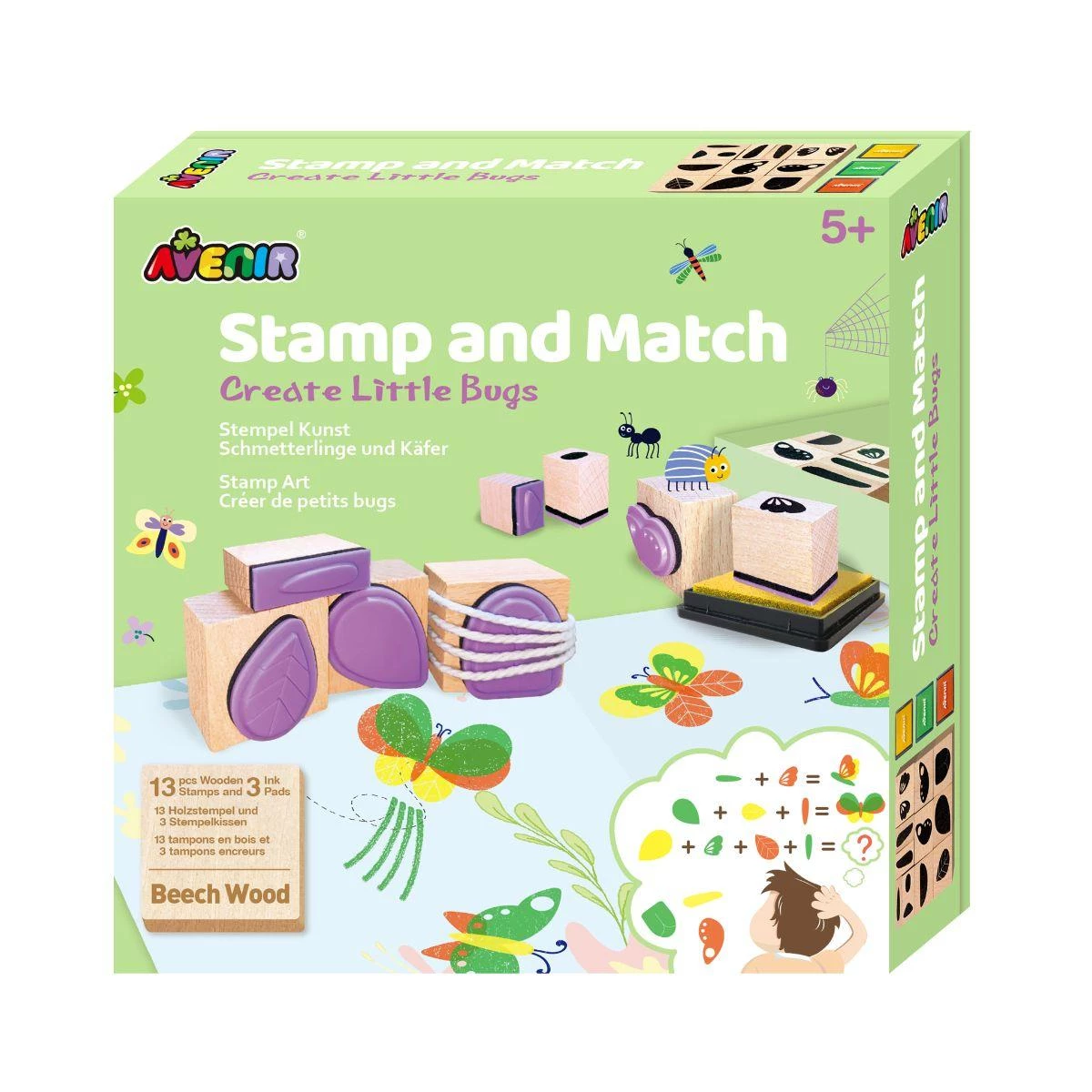 Avenir Stamp and Match -  Create Dinosaurs | 15 Wooden Stamps & Creative Card-Making Set for Kids