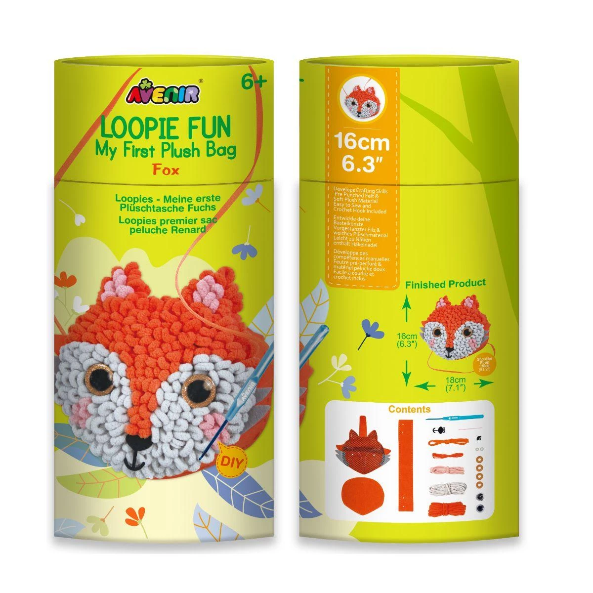 Avenir Loopie Fun My First Plush Bag Fox - Easy Sewing Kit for Kids with Soft Fabric Guides