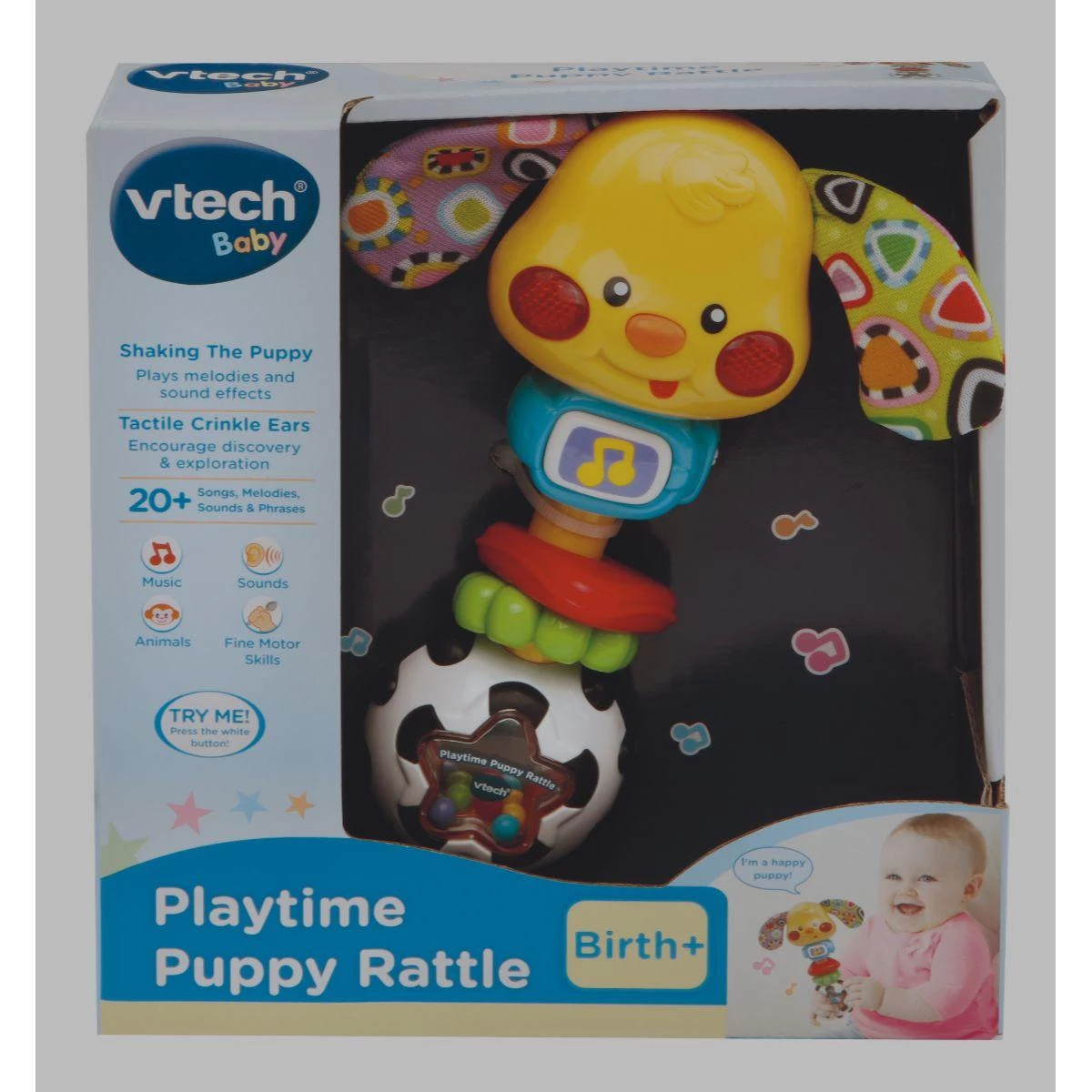 Vtech PLAYTIME PUPPY RATTLE - Light-Up Musical Toy with Interactive Features