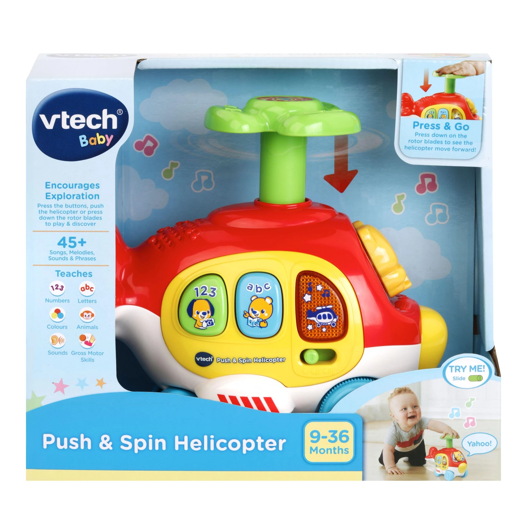 VTech Push and Spin Helicopter - Interactive Learning Toy with Lights & Music