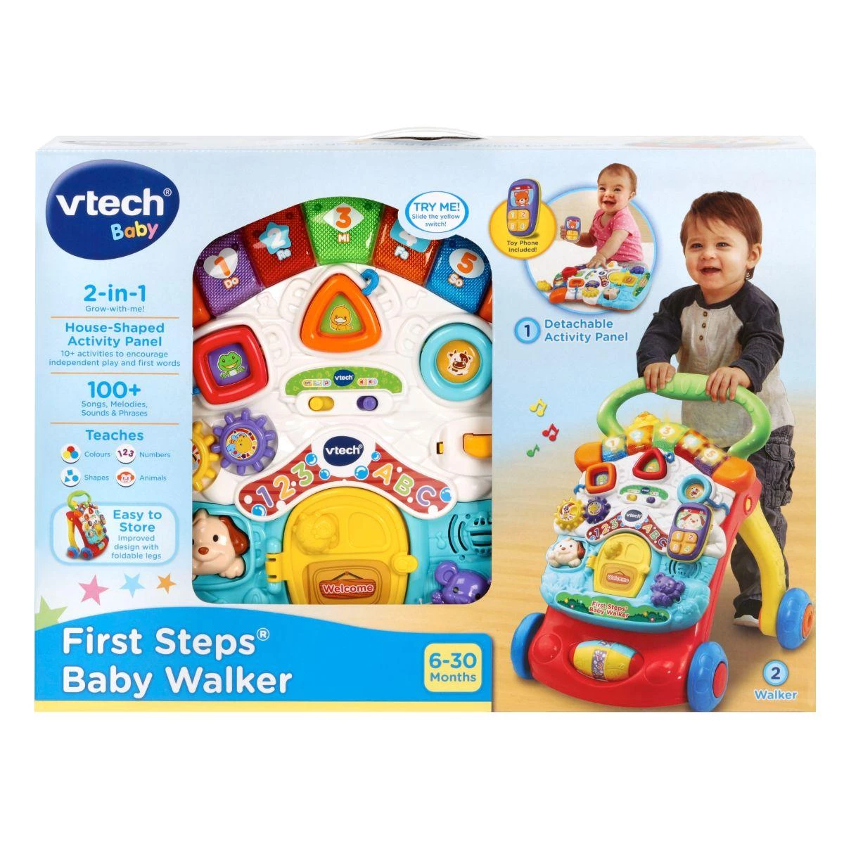 VTech FIRST STEPS^R BABY WALKER ( GREEN & RED) | 2-in-1 Baby Walker & Activity Centre - Interactive Learning & First Steps Support