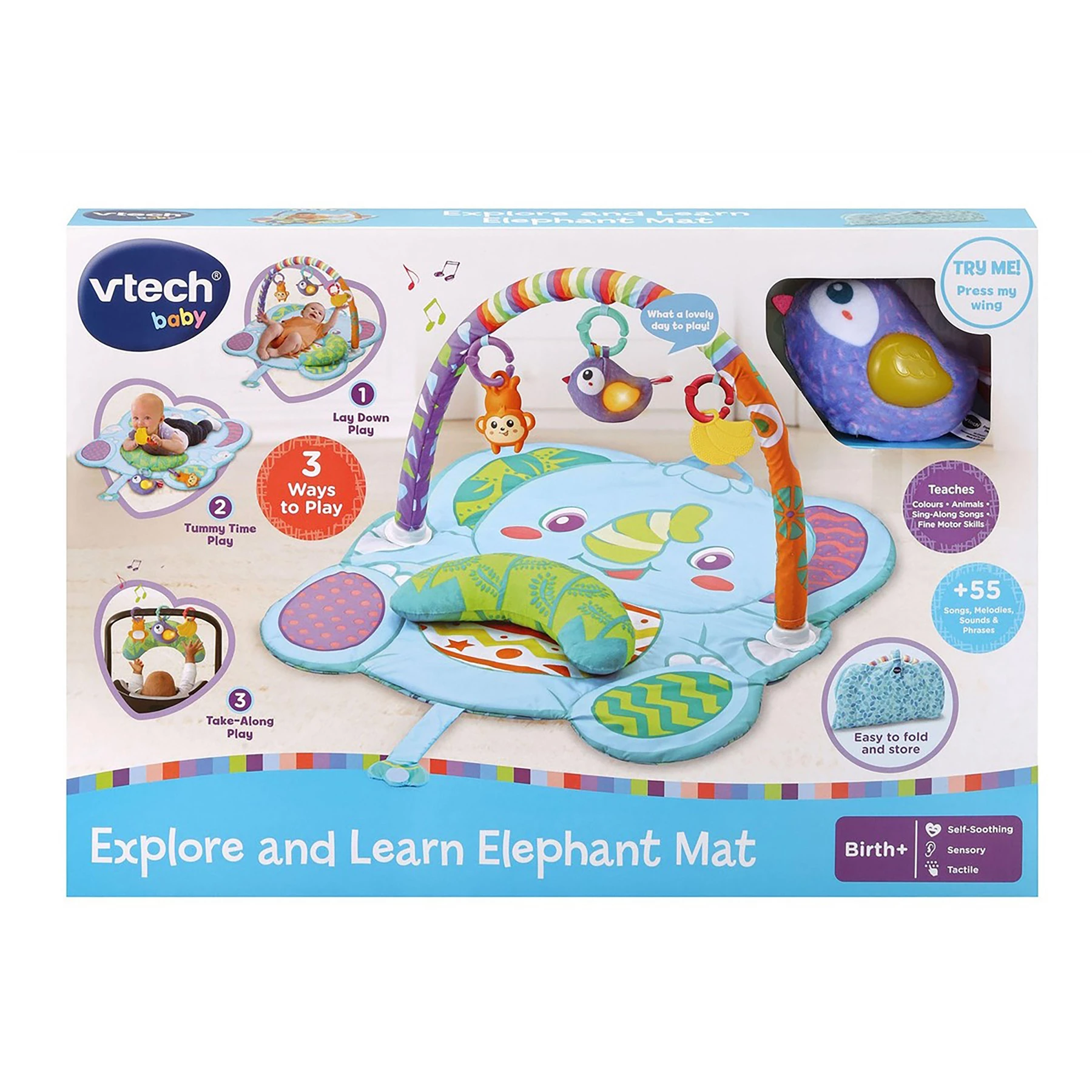 VTech  EXPLORE AND LEARN ELEPHANT MAT | 3-in-1 Baby Play Gym - Tummy Time, Activity Gym & Take-Along Play