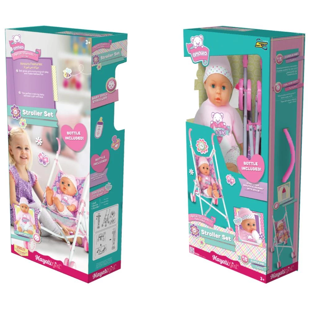 Baby Amoura Stroller Set with Doll - 16-Inch Soft Body Doll & Accessories
