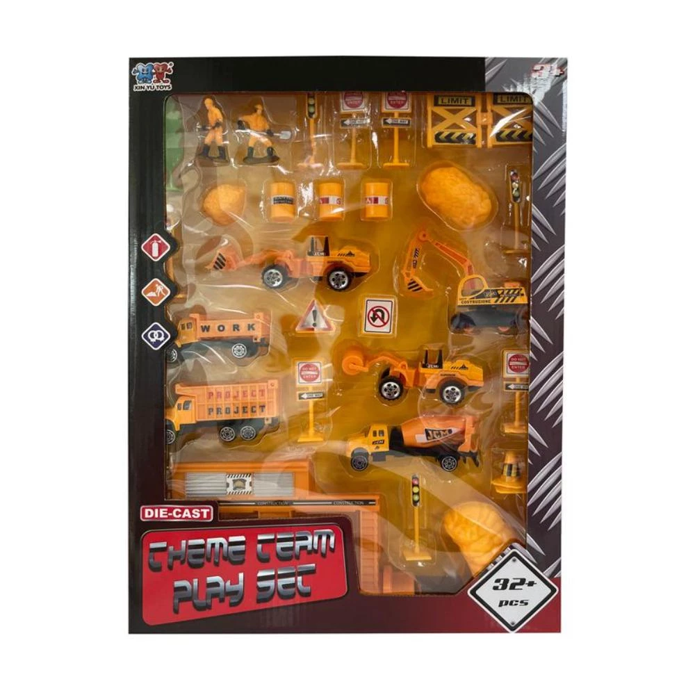 Power Joy Vroom Vroom Diecast Megapack - 3 Assortment Construction, Police & Fire Engine Die-Cast Cars for Kids