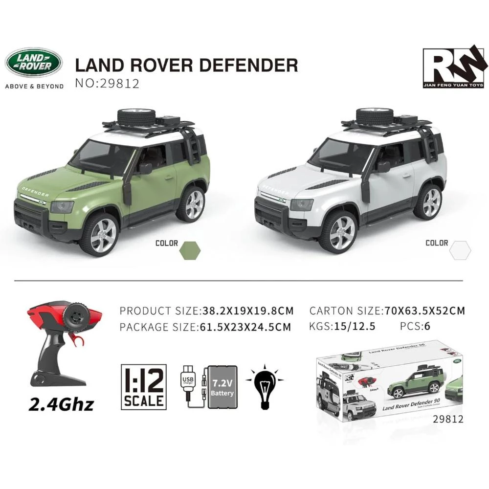 1:12 Scale Defender - Remote Control Off-Road Car in Green & Silver with Rechargeable Battery