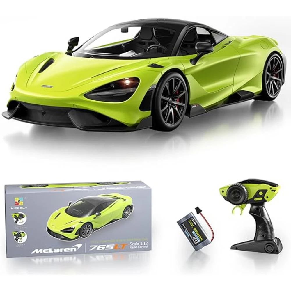 1:12 Scale McLaren 765LT - Remote Control Sports Car in Green & Red with Rechargeable Battery