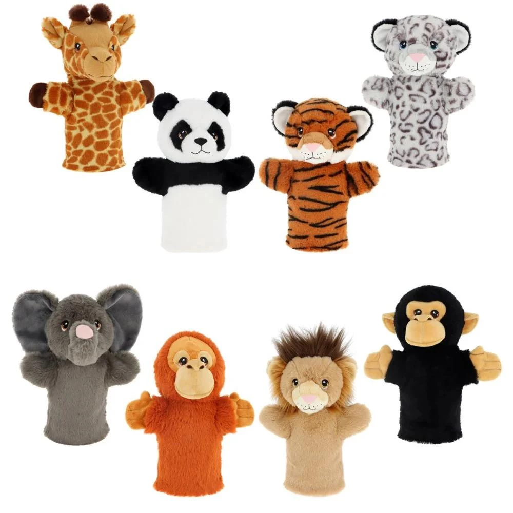 27cm Keeleco Wild Hand Puppets - 8 Assorted Eco-Friendly Plush Toys for Kids