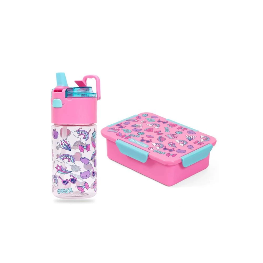 Eazy Kids Lunch Box Set & Tritan Water Bottle with Snack Box - Gen Z Pink 450ml + 850ml Leakproof School Combo by SAMBOX