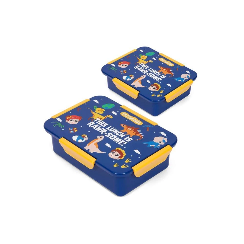 Eazy Kids Lunch Box Set - T-Rex Blue 850ml + 650ml Leakproof Kids Meal Box Combo by SAMBOX