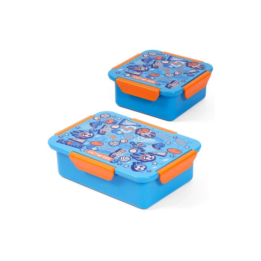 Eazy Kids Lunch Box Set - Soccer Blue 850ml + 650ml Leakproof Kids Meal Box Combo by SAMBOX