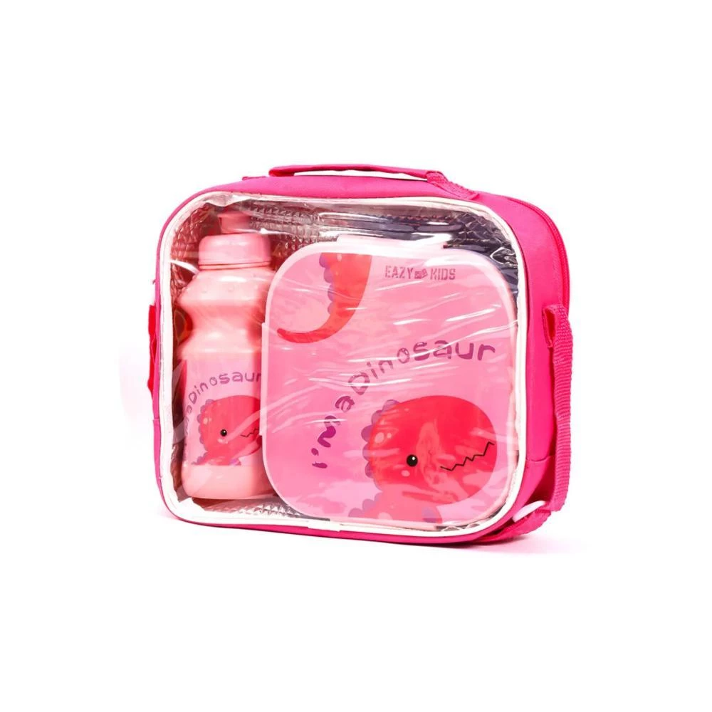 Eazy Kids Lunch Box and Water Bottle With Bag - Dino Pink | 1100ml Lunch Box + 450ml Bottle | Leakproof Kids Lunch Combo by SAMBOX