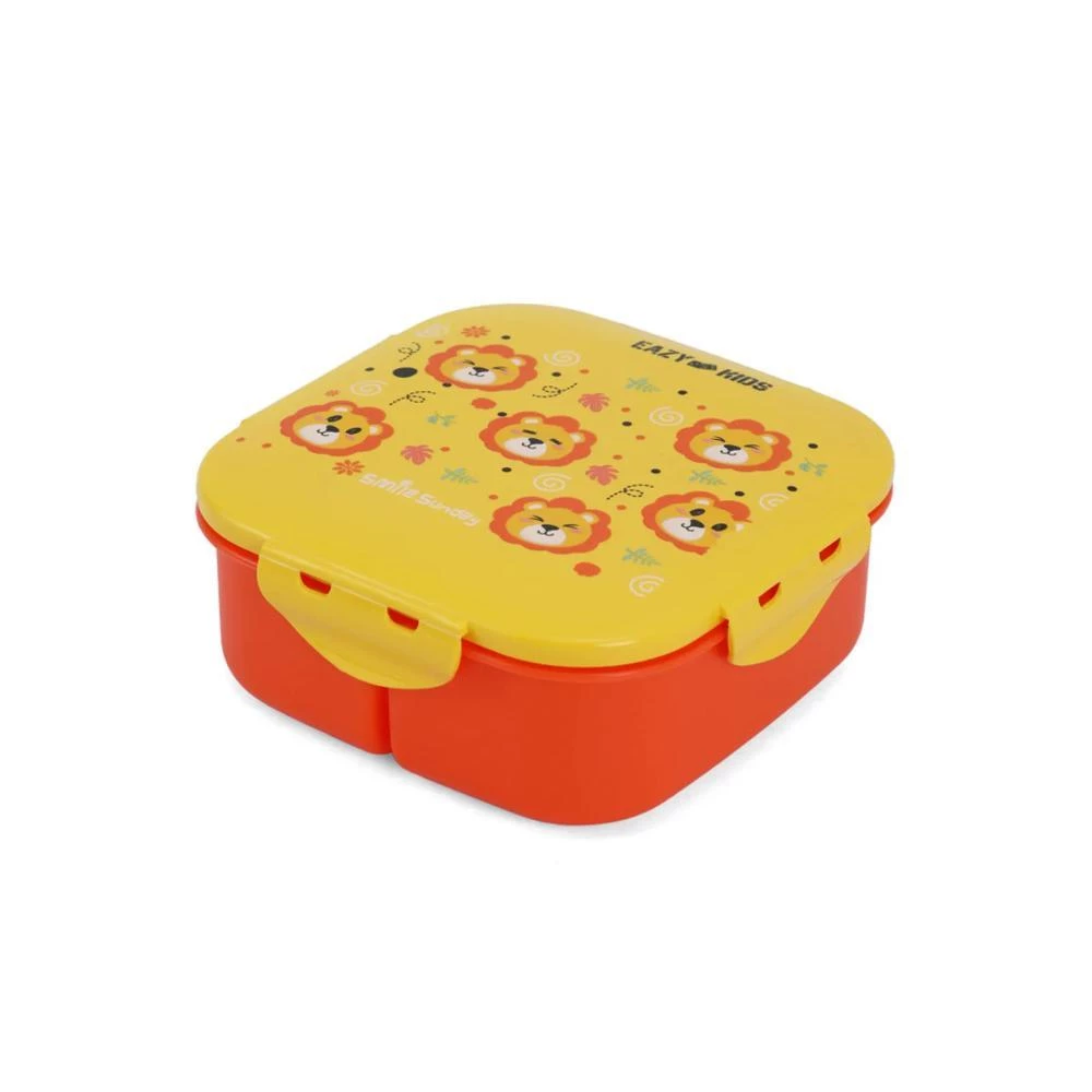 Eazy Kids Square Bento Lunch Box - Tiger Yellow | Leakproof 1100ml 2-Compartment Kids Tiffin | BPA Free by SAMBOX