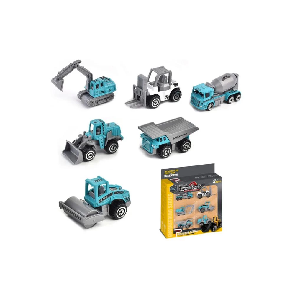 Little Story Alloy Sliding Engineering Toy Truck (6 Pcs) - Multicolor