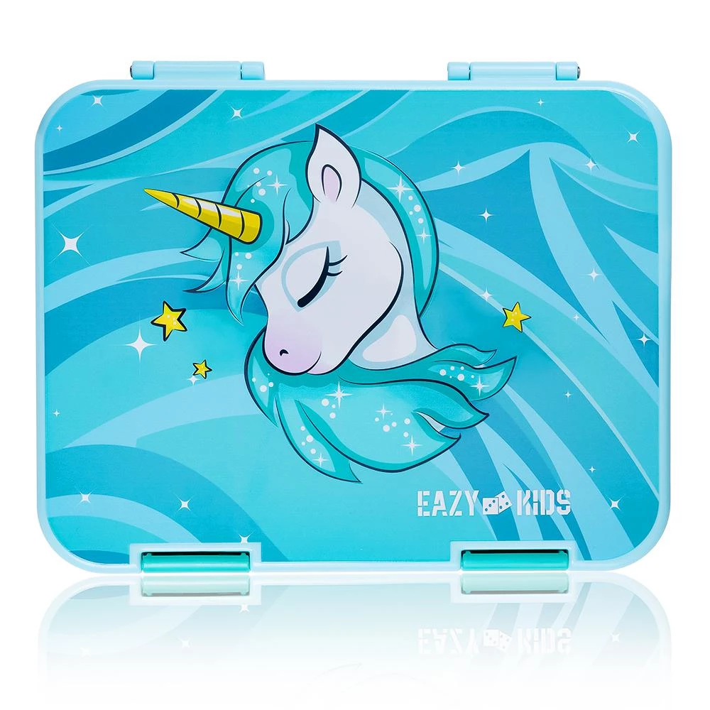 Eazy Kids 6 & 4 Convertible Bento Lunch Box with Sandwich Cutter Set - Unicorn Green