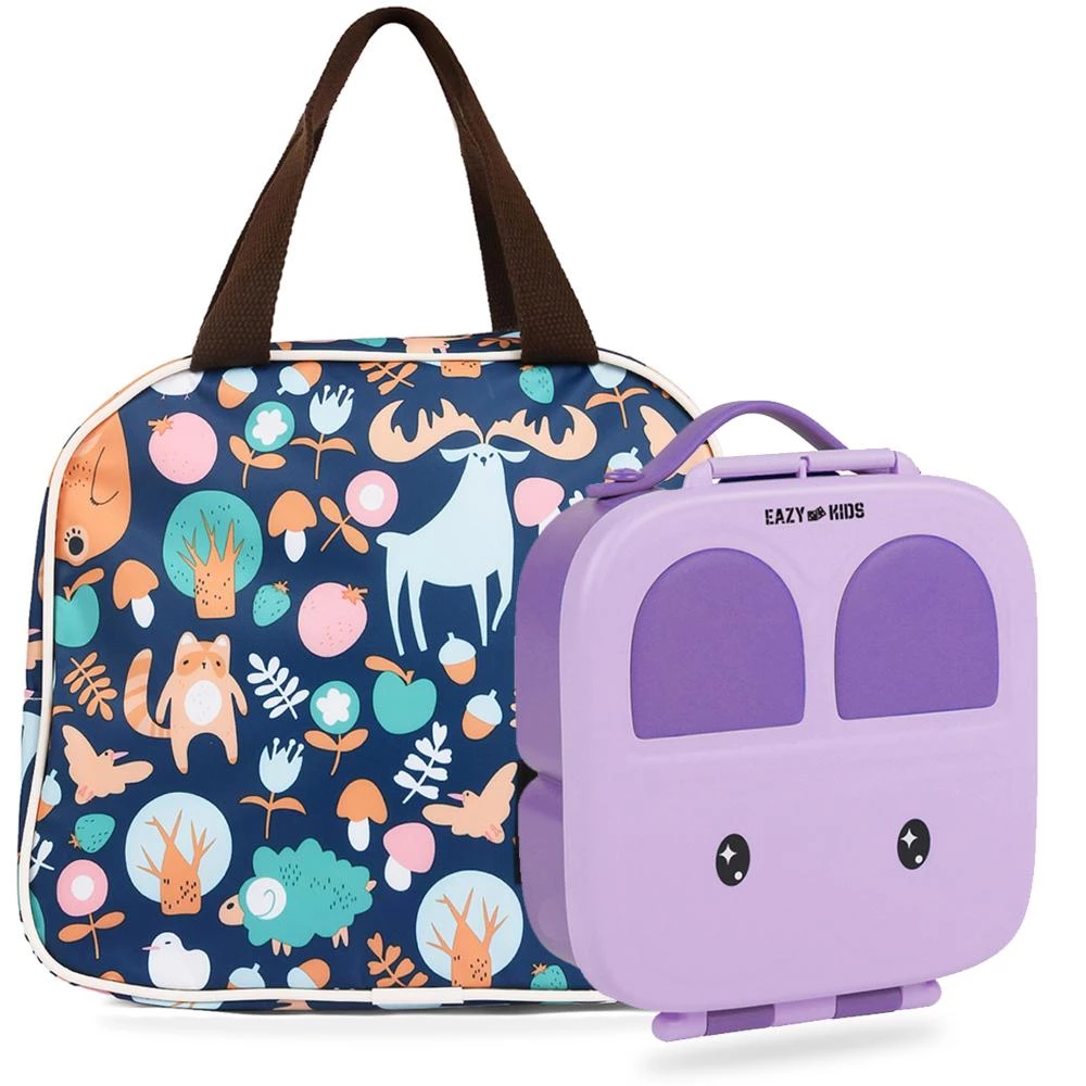 Eazy Kids Bento Box with Insulated Lunch Bag Combo - Purple
