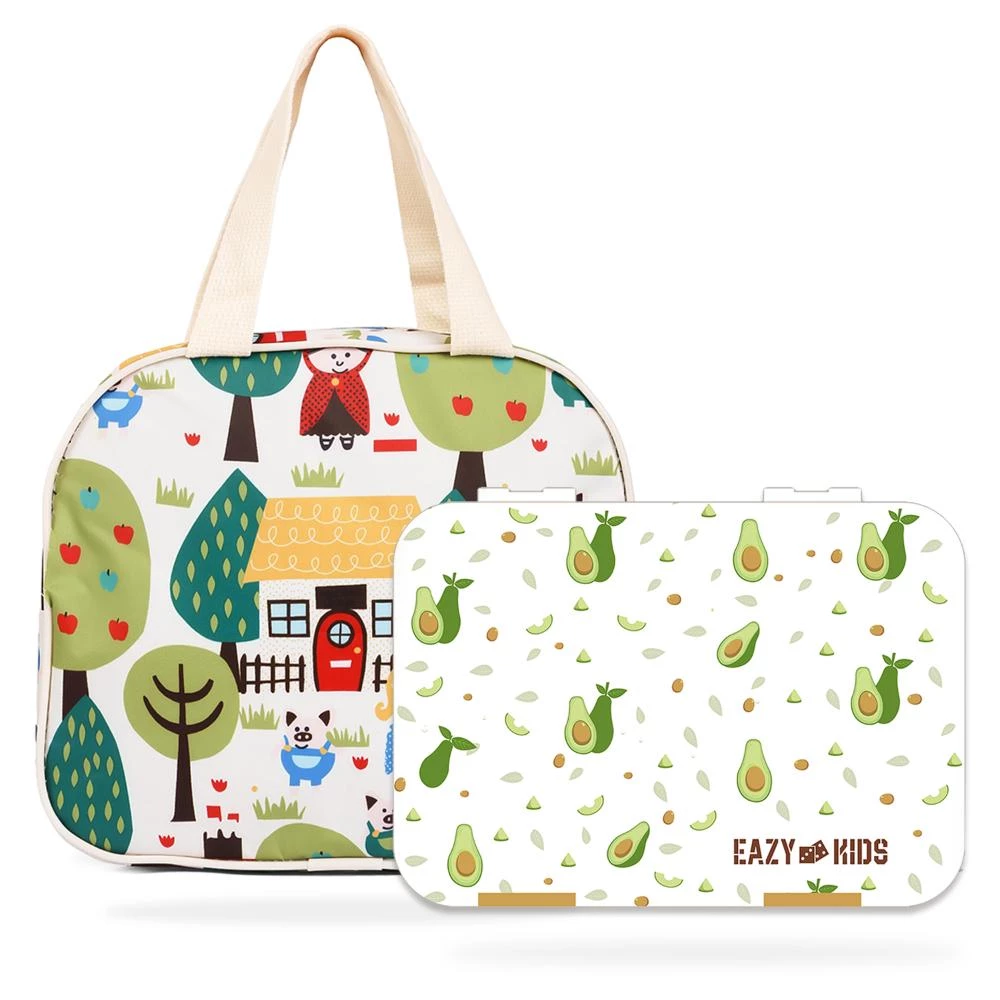 Eazy Kids Bento Box with Insulated Lunch Bag & Cutter Set - Combo - Avocado