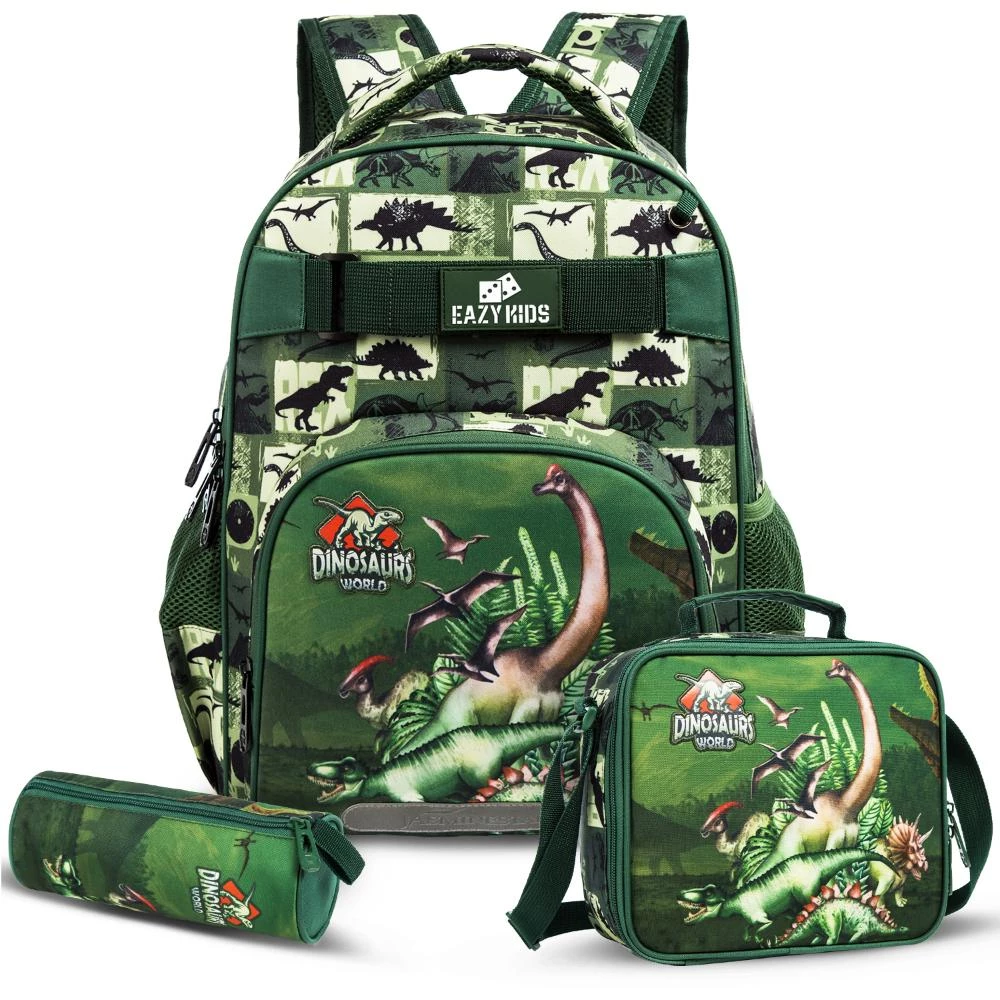 Eazy Kids 18" School Backpack Set - Dinosaur Green