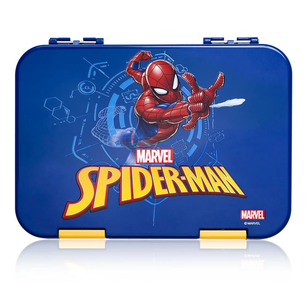 Eazy Kids Marvel Spider-Man Bento Lunch Box - 6/4 Compartment Convertible Leakproof - Blue