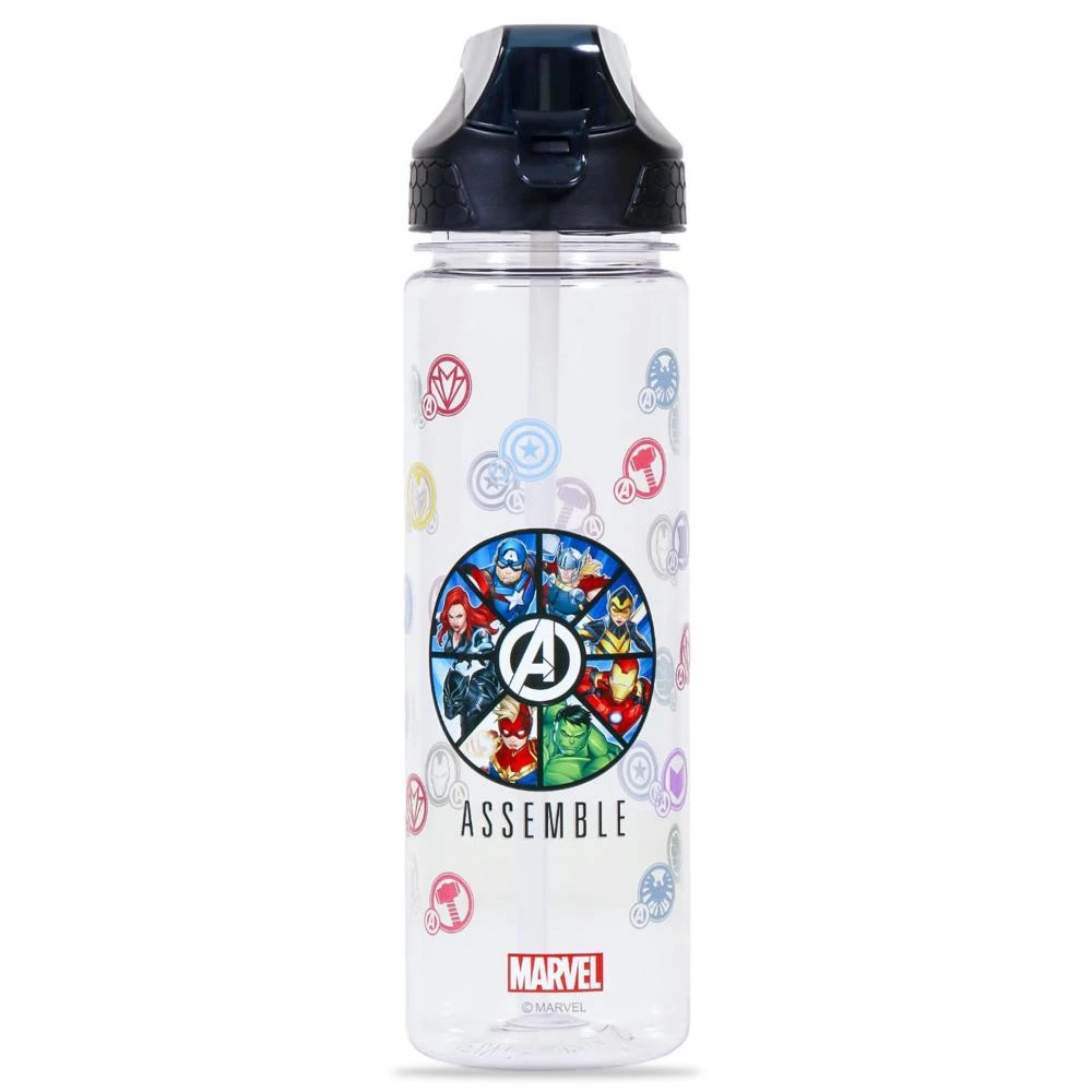 Eazy Kids Marvel Avengers 2-in-1 Water Bottle - 650ml Leakproof Tritan Bottle with Flip Lid & Sipper - Black
