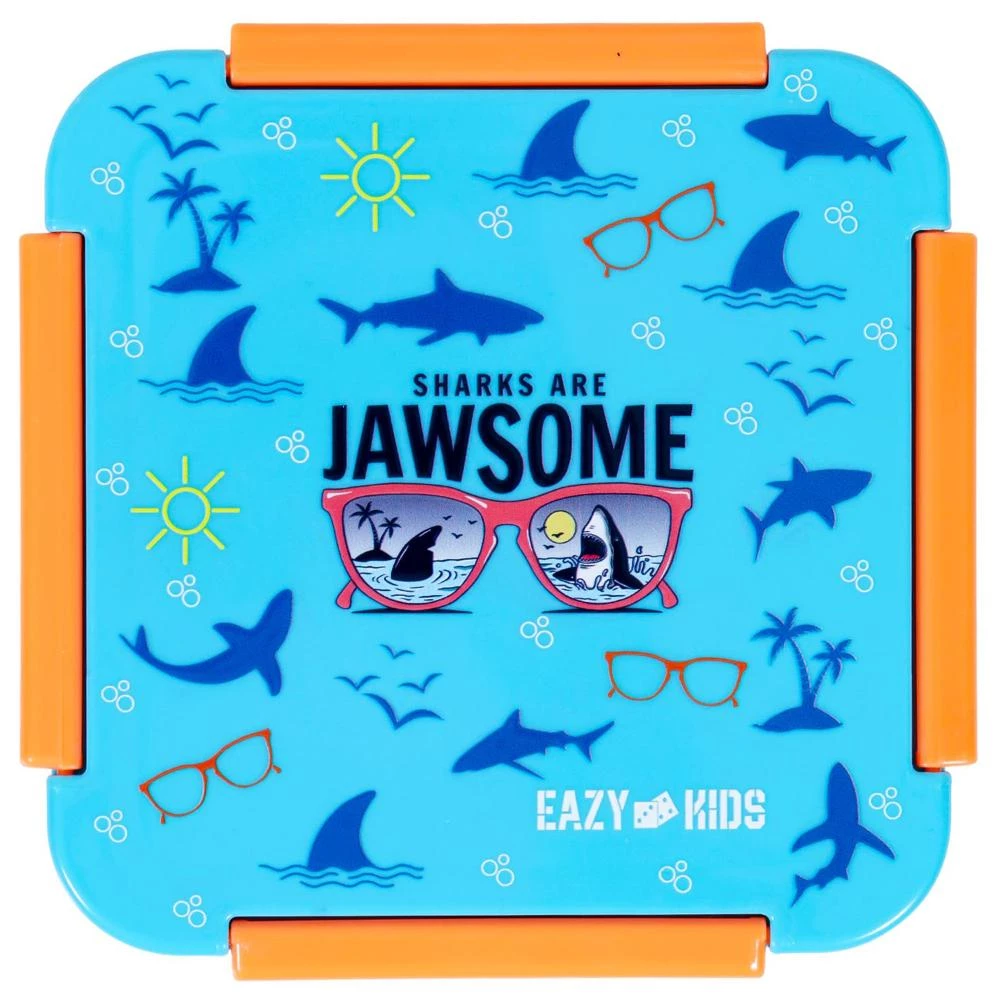 Eazy Kids Jawsome Shark Snack/Lunch Box - 650ml Leakproof Food-Grade Tiffin in Blue