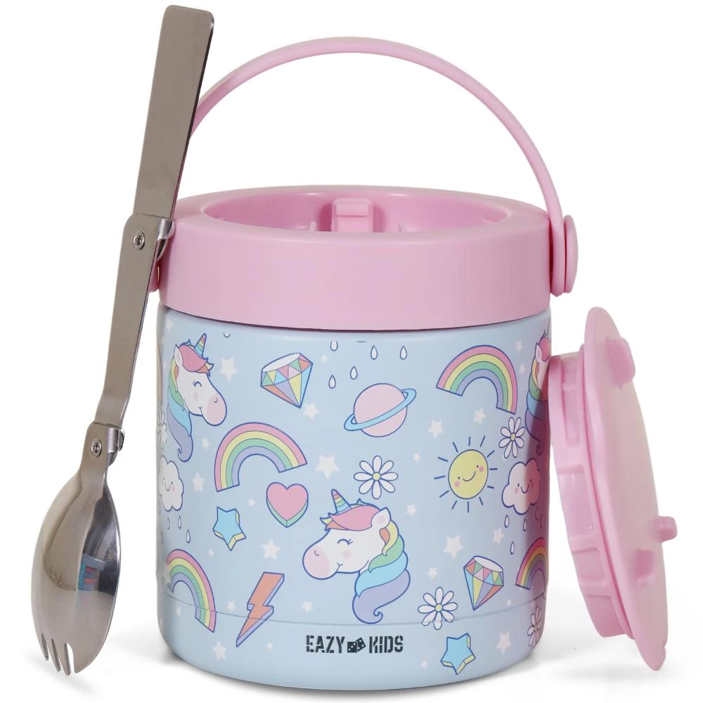 Eazy Kids Unicorn Stainless Steel Insulated Food Jar - 350ml Leakproof Thermo Container in Blue
