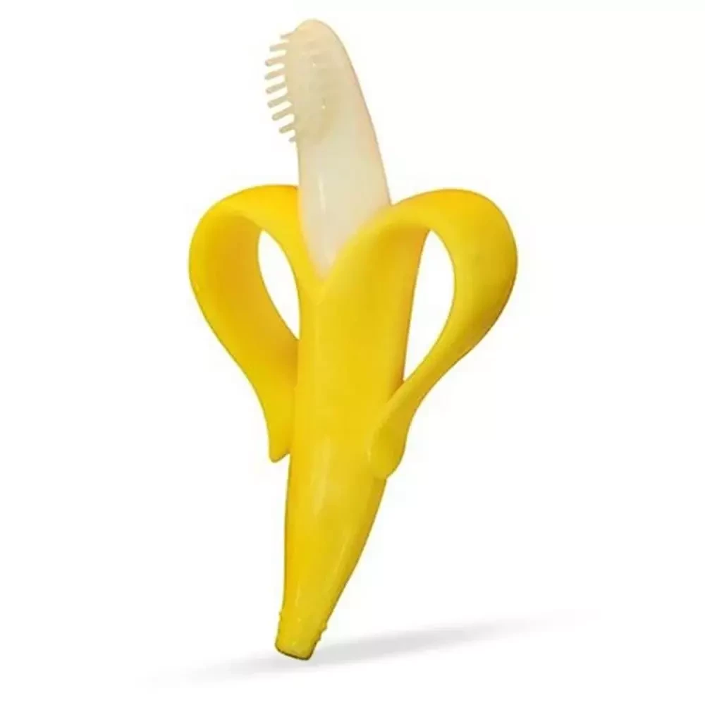 Eazy Kids Baby Banana Toothbrush & Teether - Yellow | 2-in-1 Soft Silicone Infant Oral Care Toy