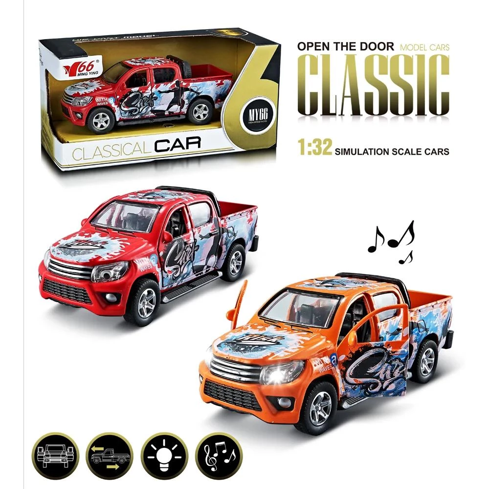 1:32 Graffiti Toyota Pickup Alloy Pullback Car with Light, Music & Opening Doors - Assorted Colors