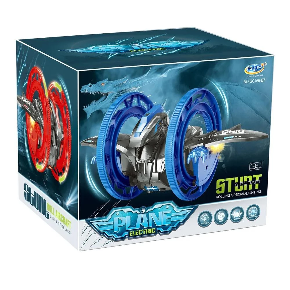Electric Stunt Aircraft - Rolling Action, Lights & Music - Pterosaur Design - Assorted Colors - Ages 3+