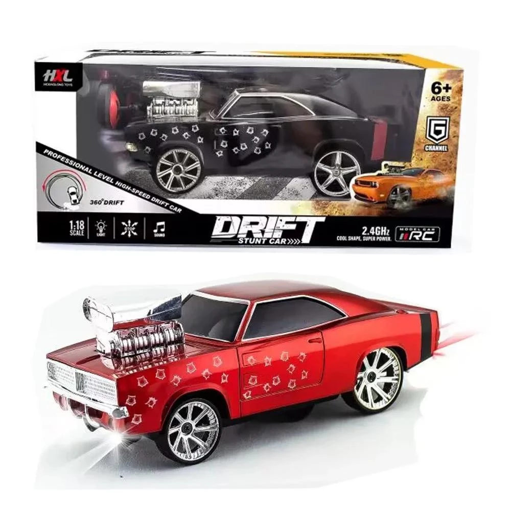 1:18 Scale 6-Way RC Drift Stunt Car with 2.4G Remote, Lights & Music - High-Speed 360° Spin - Rechargeable