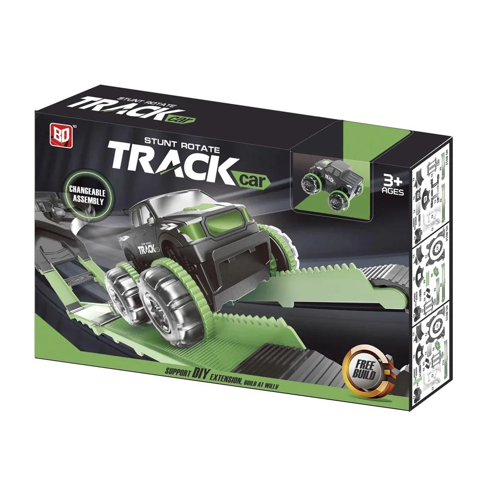 Super Stunt Rotate Track Roll Rail Car - 47-Piece DIY Racing Set with Light Wheel