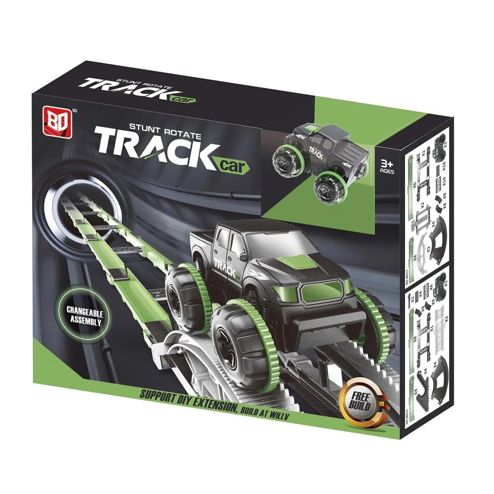 Ultimate Stunt Rotate Track Roll Rail Car - 54-Piece DIY Racing Set with Light Wheel