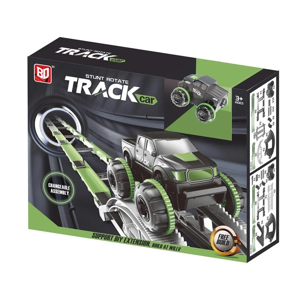 Electric Stunt Roll-Over Railcar - 54-Piece DIY Light-Up Track Set