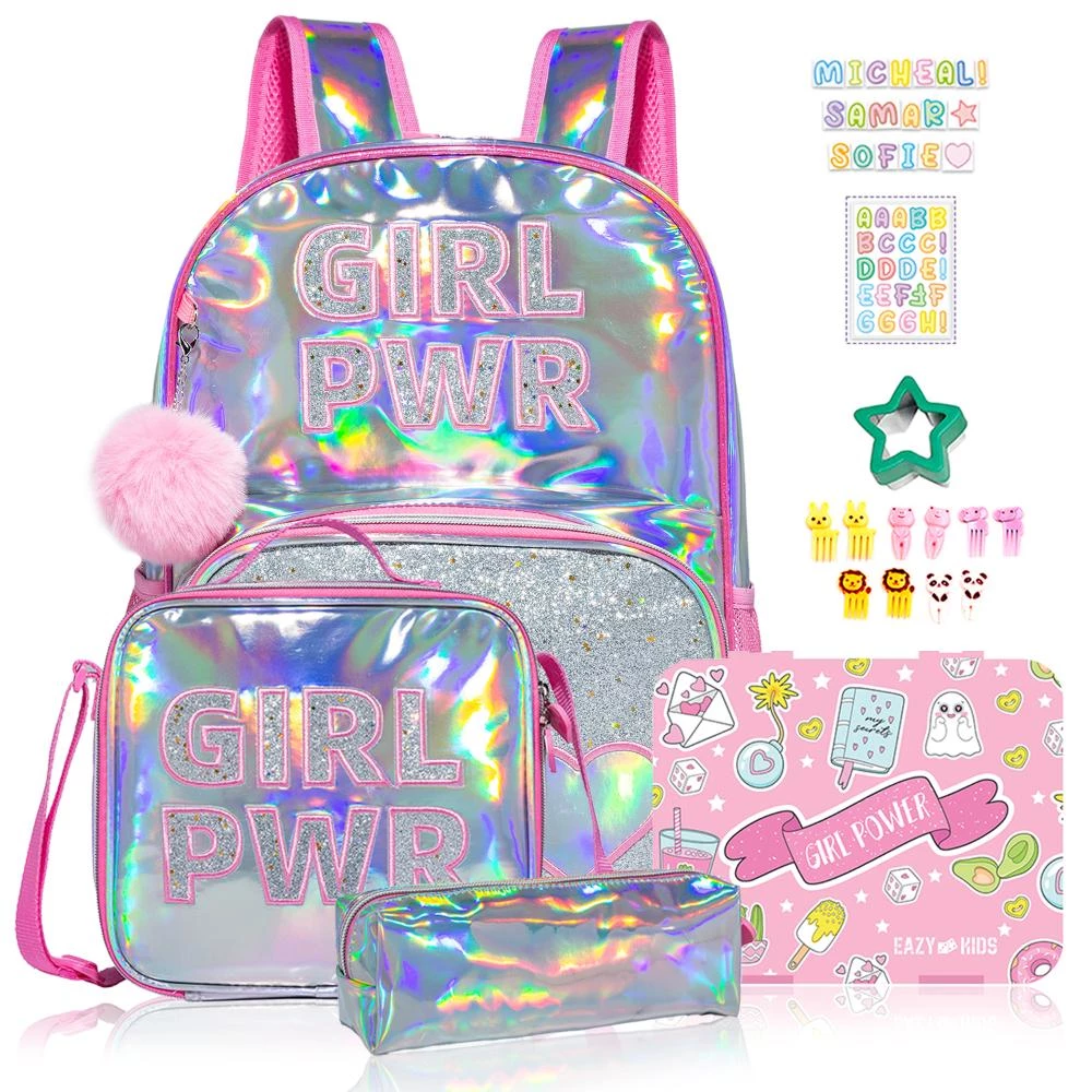 Eazy Kids 4-in-1 Back to School Combo - Girl Power Pink - School Bag, Lunch Bag, Pencil Case & Leakproof Bento Lunch Box