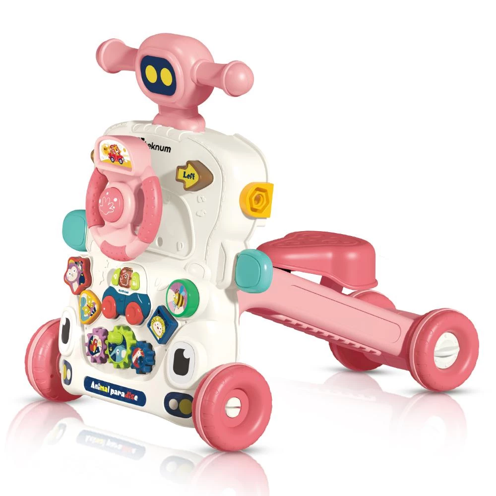 Teknum 5-in-1 Baby Walker with Musical Keyboard - Learning Table, Scooter & Roller Coaster - Pink