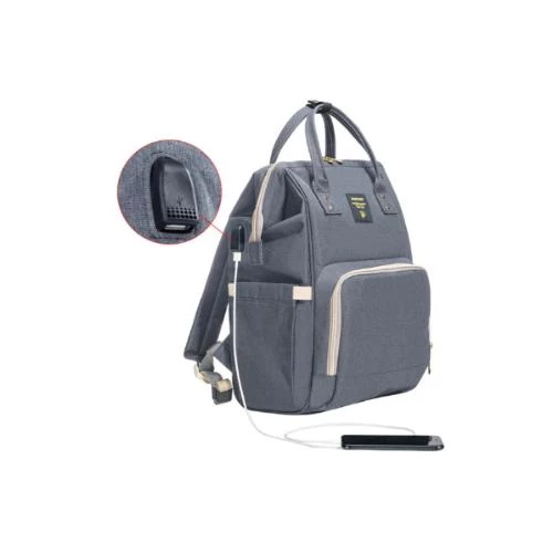 Sunveno Diaper Bag with USB - Grey Multi-Function Waterproof Backpack for Moms by SAMBOX