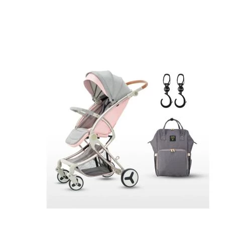 Teknum Feather Lite A1 Pink Stroller + Sunveno Grey Diaper Bag Combo by SAMBOX