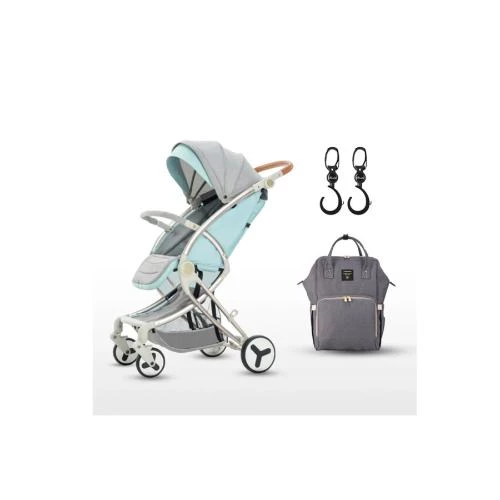Teknum Feather Lite A1 Green Stroller + Sunveno Grey Diaper Bag Combo by SAMBOX