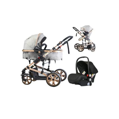 Teknum 3-in-1 Luxury Pram Stroller with Infant Car Seat - Grey (0-3 Years)