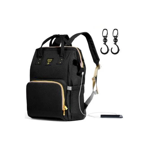 Sunveno Diaper Bag with USB Port and Hooks - Black