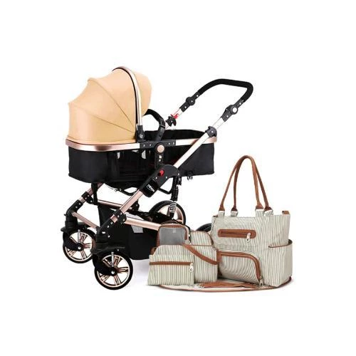 Teknum 3 in 1 Pram Stroller and Little Story Diaper Bag Bundle - Khaki Premium Baby Travel Set by SAMBOX