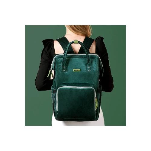 Sunveno Diaper Bag Corduroy -Green Stylish Backpack with USB Port & Insulated Bottle Holders by SAMBOX