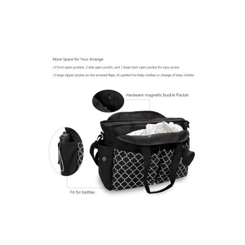 Little Story Signature Diaper Bag -Black Maternity Messenger Style with 14 Pockets by SAMBOX
