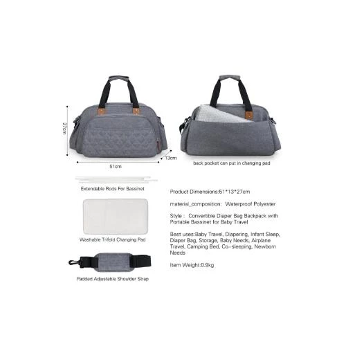 Little Story Bed in a Bag Quilted -Grey Portable Baby Travel Bed with Changing Pad by SAMBOX