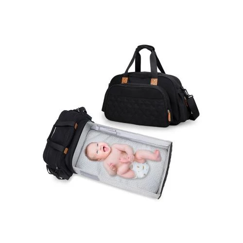 Little Story Bed in a Bag Quilted -Black Portable Baby Travel Bed with Changing Pad by SAMBOX
