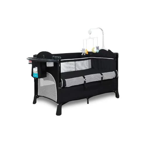 Teknum 4-in-1 Baby Bedside Co-Sleeper Bassinet & Playpen with Rocker -Black