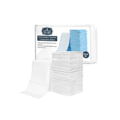 Little Story Disposable Diaper Changing Mats -Pack of 50pcs -White | Soft, Waterproof & Travel-Friendly Baby Mats